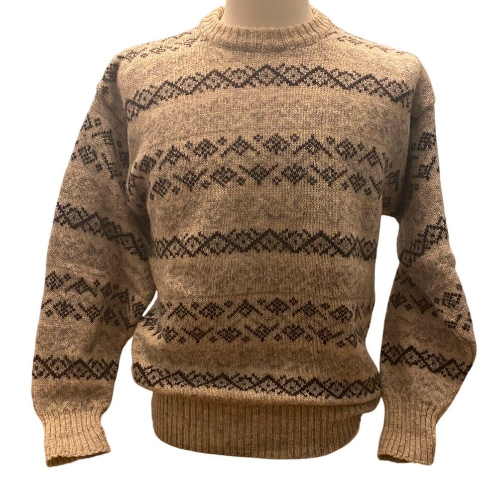 Lakeland‎ Pure Wool Fair Isle Sweater Medium Made in UK Nordic Knit Gray